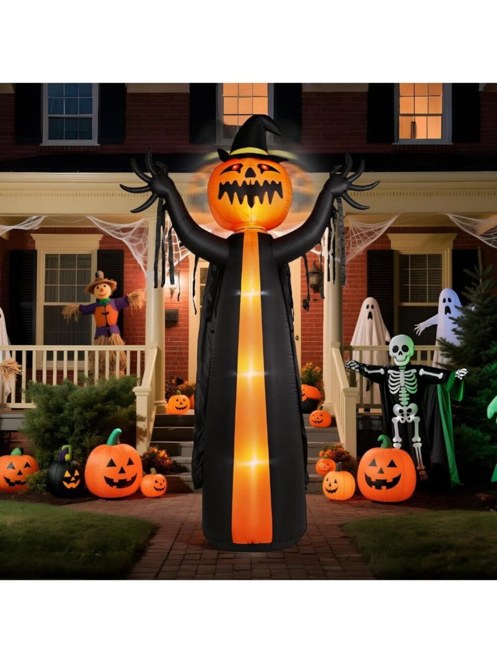 10FT Halloween Inflatable Decor - Rotating Head Pumpkin Ghost Yard Decoration